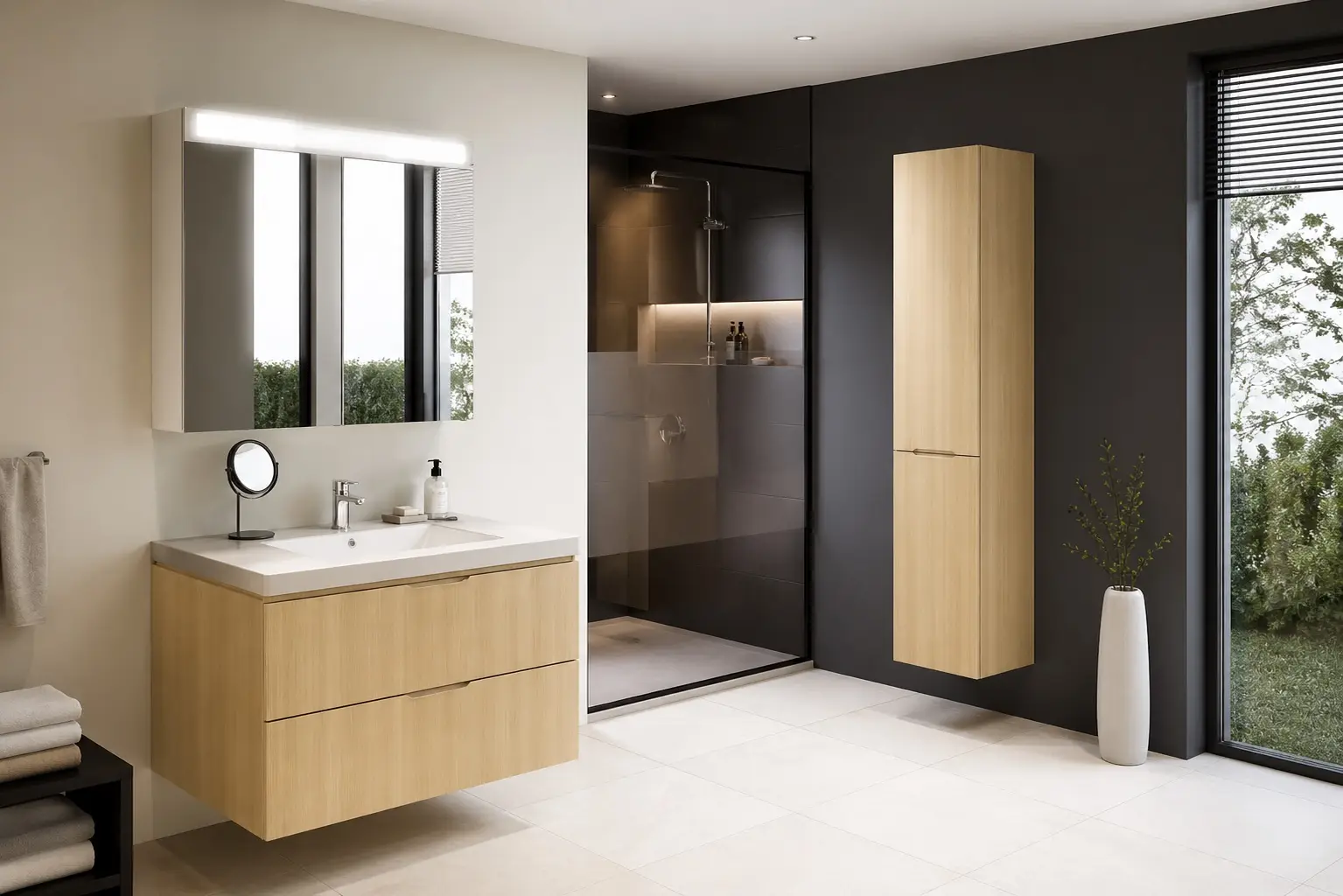 Salle de bain contemporaine avec meuble sur mesure
