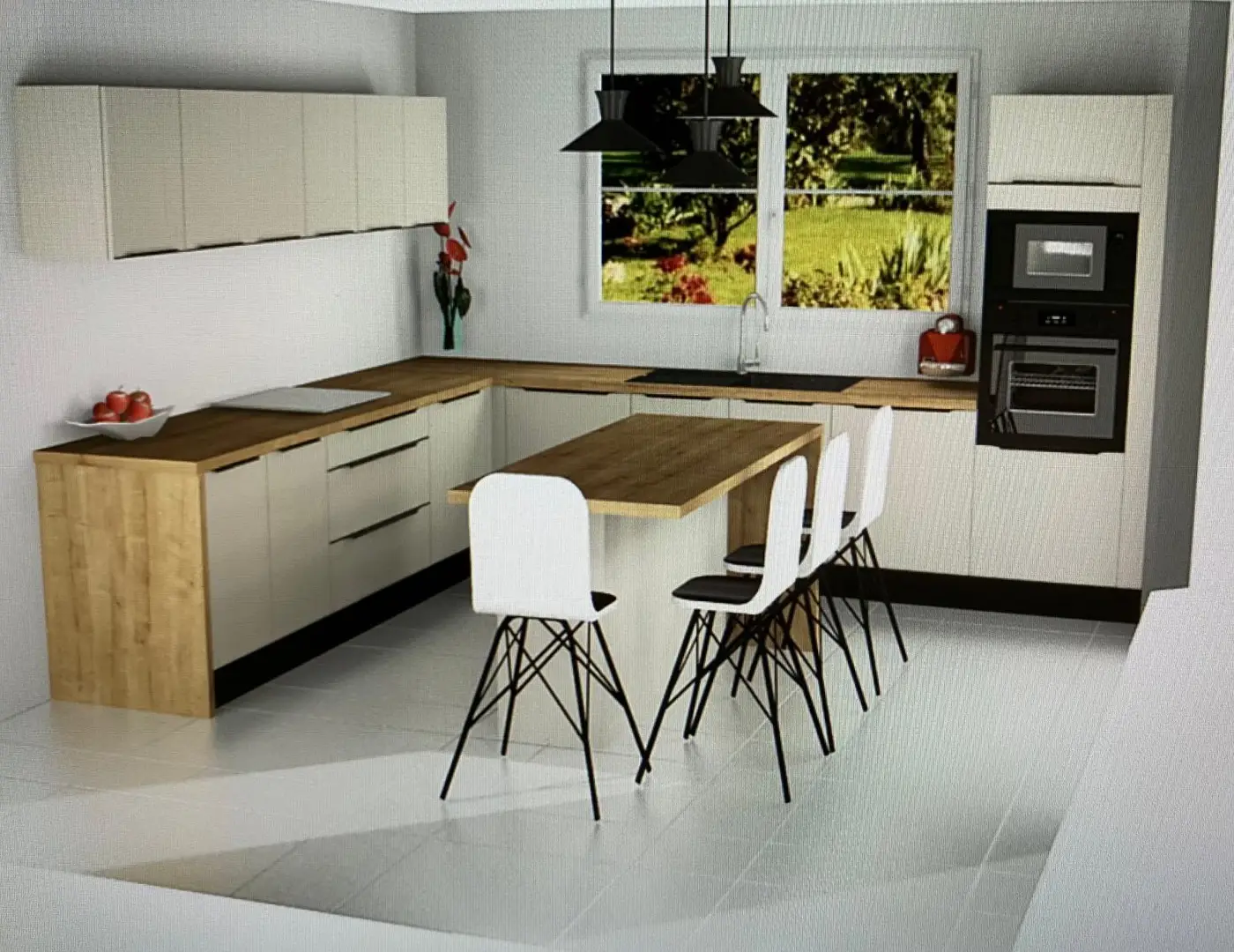 Plan 3D d'un projet de cuisine réalisé par Art & Cuisine