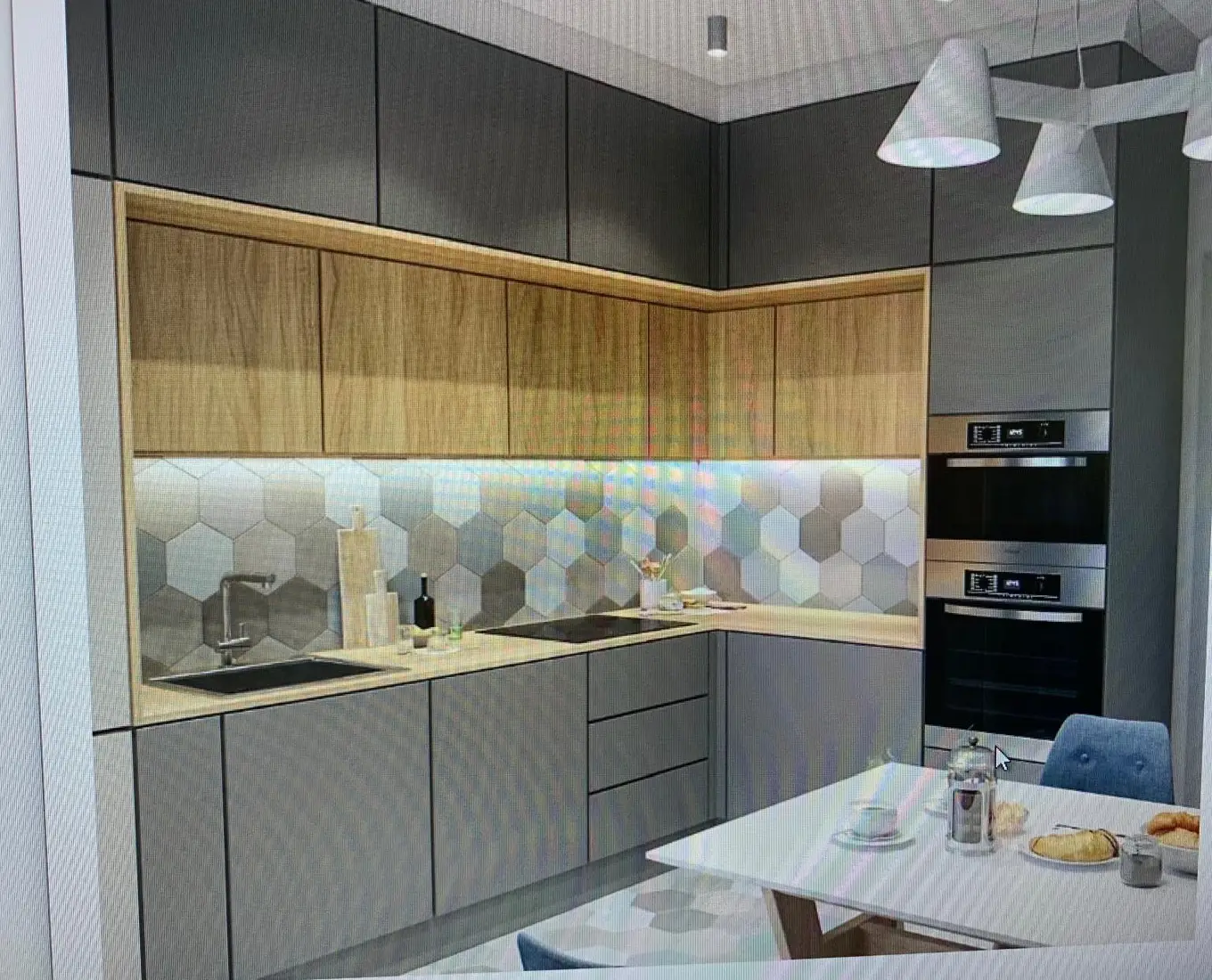 Plan 3D d'un projet de cuisine réalisé par Art & Cuisine